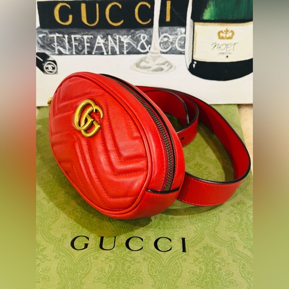 💎GUCCI GG MARMONT Quilted Belt Bag RANK A Size 85-34 Full Inclusion - Picture 9 of 16